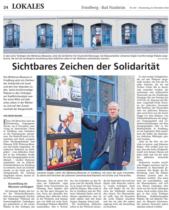 Presseartikel Wetterauer Zeitung vom 16. November 2023